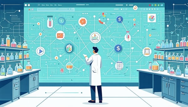 A scientist surrounded by supplier options in a modern R&D Lab