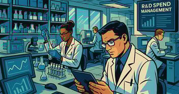 Scientists at bench using technology to manage spend