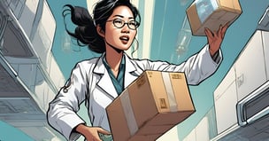 Scientist in lab with supply packages