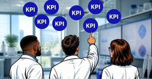 Pharmaceutical R&D procurement KPI scorecard showing speed, supplier, process, and spend measures