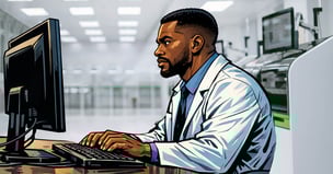 scientist at computer ordering lab supplies from a marketplace