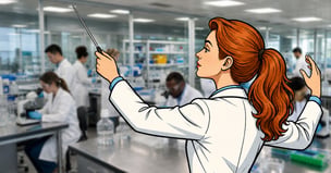 Illustration of a scientist conducting her lab