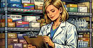 scientist in lab supply room checking inventory