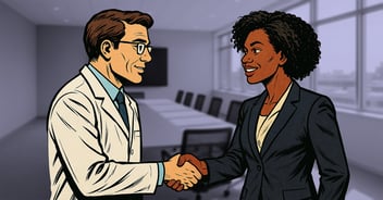 scientist shaking hands with venture capitalist