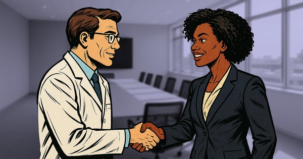 scientist shaking hands with venture capitalist