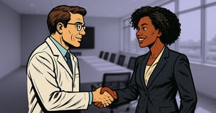 scientist shaking hands with venture capitalist