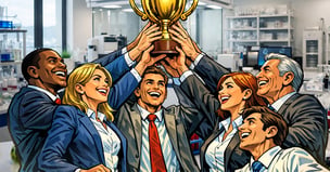 Team holding up award