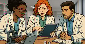 team of scientists strategizing to buy lab supplies