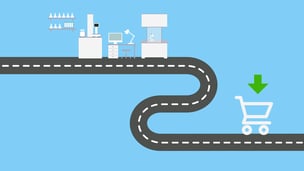 Illustration of supplies on path to cart
