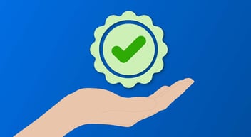 Illustration of hand supporting checkmark of approval