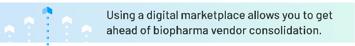 Text: Usinga digital marketplace allows you to get ahead of biopharma vendor consolidation.