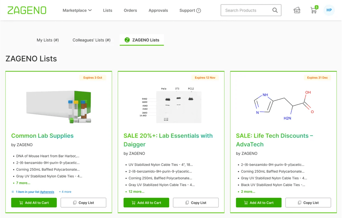 Screenshot of deals list