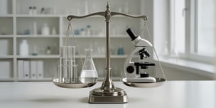 Scales balancing scientific equipment in a laboratory