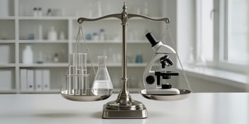 Scales balancing scientific equipment in a laboratory