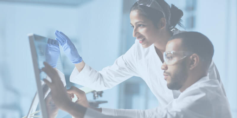 Two scientists working on procurement for their lab