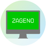 Illustration of computer screen with ZAGENO logo on it
