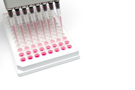 Cell viability assay using the white 96 well microplate and muti-channel pipette