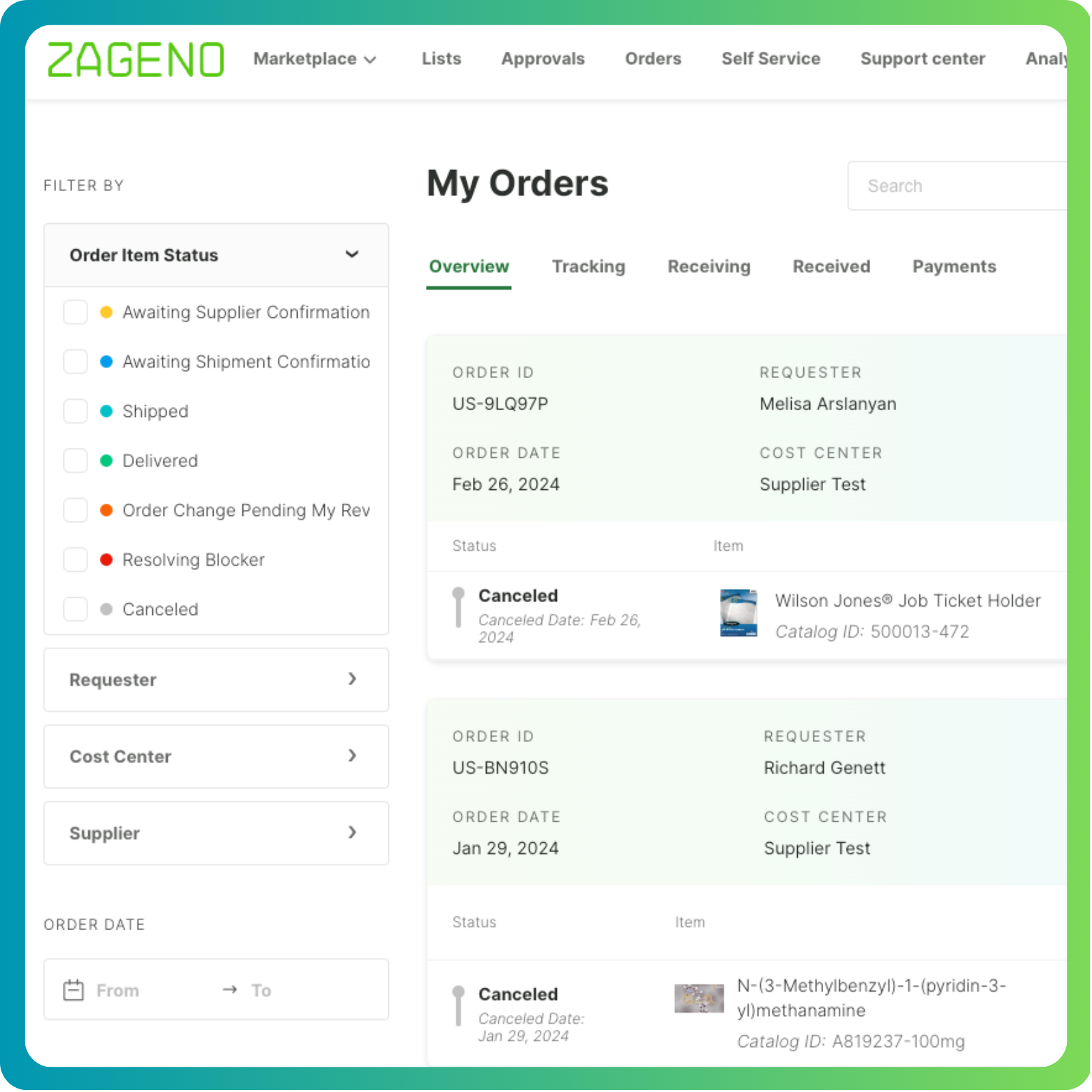 Order tracking-history-management-screen