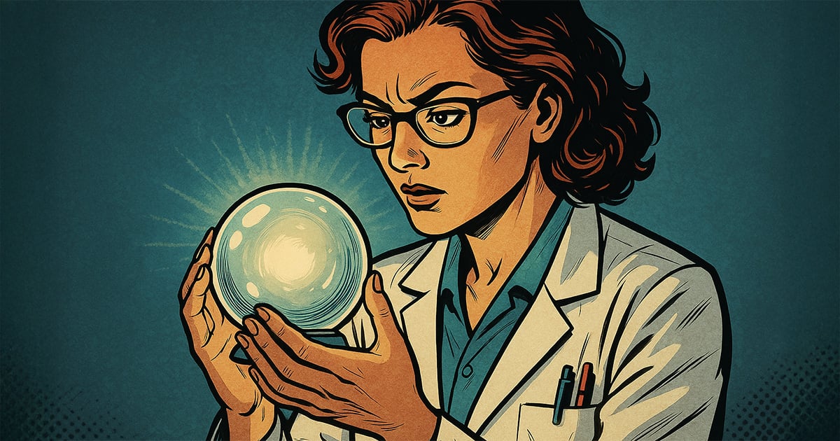 Scientist gazing into a crystal ball