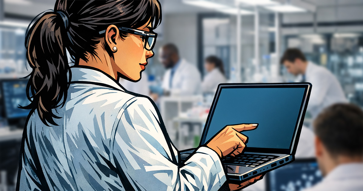 scientist procuring lab supplies on laptop computer