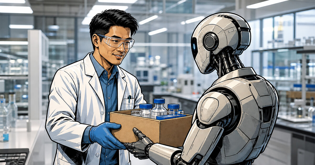 scientist receiving lab supplies aided by AI