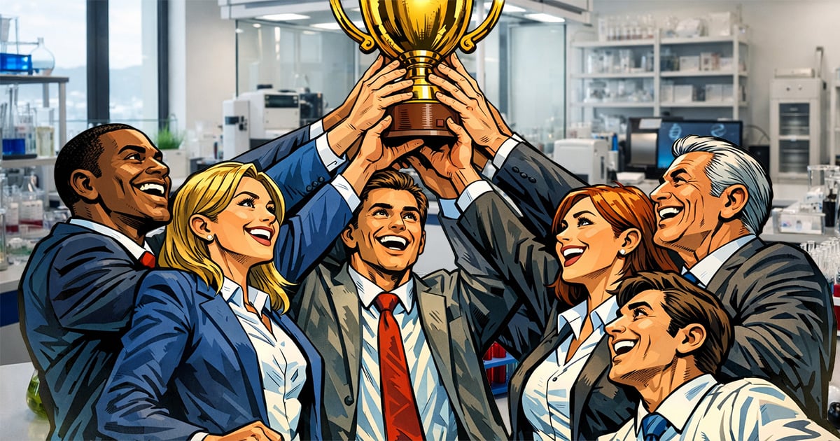 Team holding up award