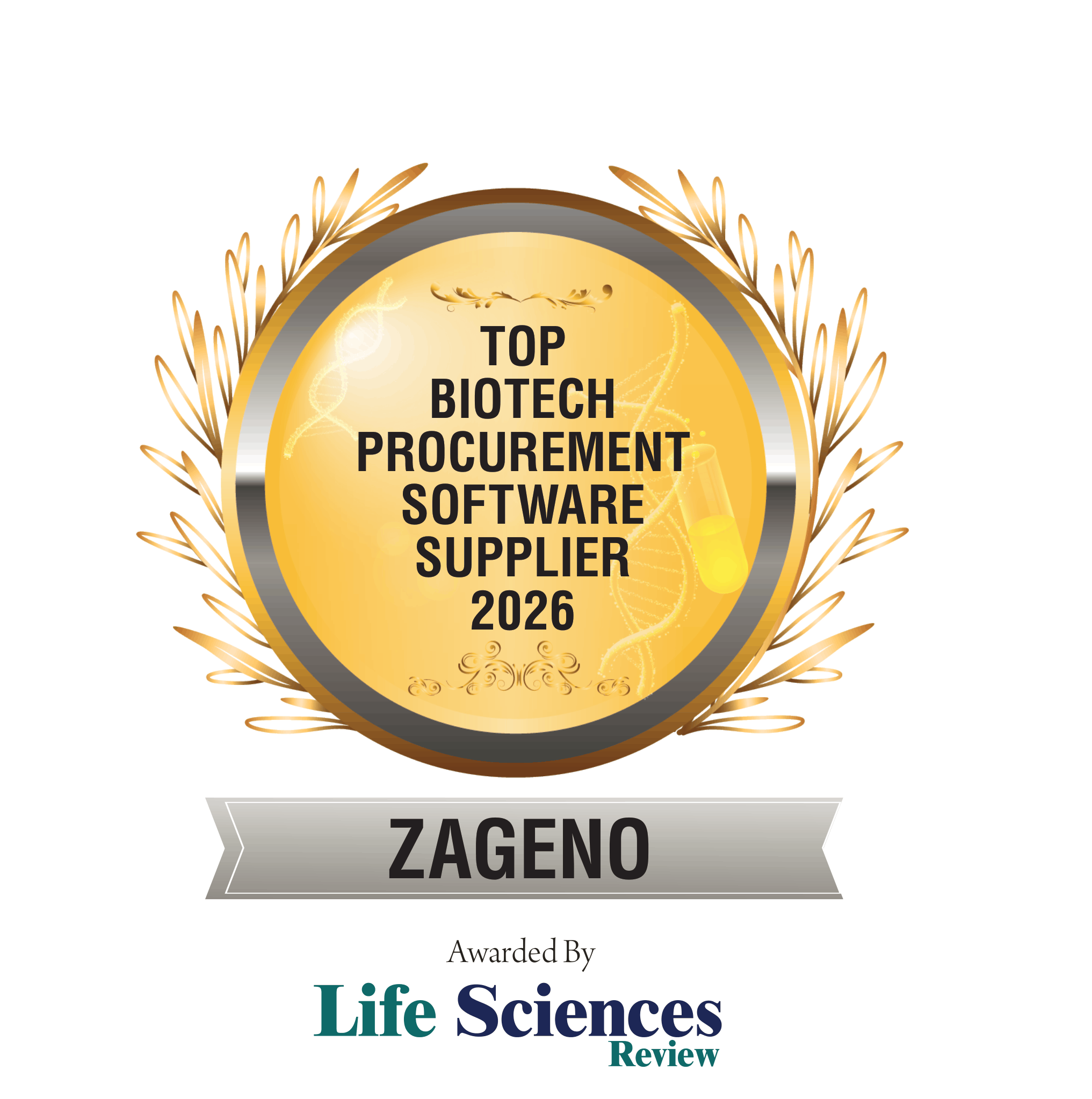 ZAGENO Top Biotech Procurement Software Supplier Life Sciences Review Award Seal